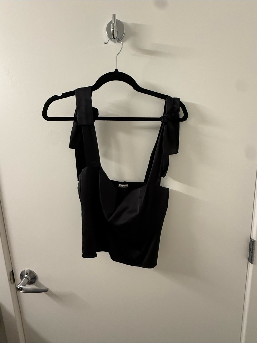 Reformation Black Satin Tie-Shoulder 100% silk Crop Top